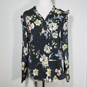 C&E Floral Cold Shoulder Long Sleeve‎ Blouse Size XL